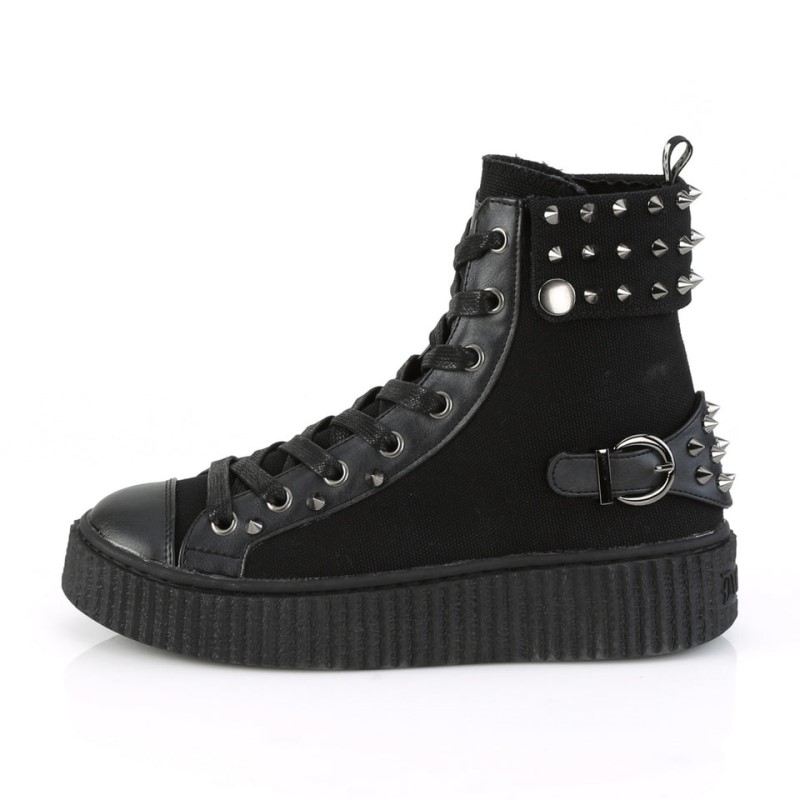 Demonia Sneeker 266 - Platform Rubber High Top Round Toe Lace Up Creeper Women Sneakers Black USA | PA0-06900R6