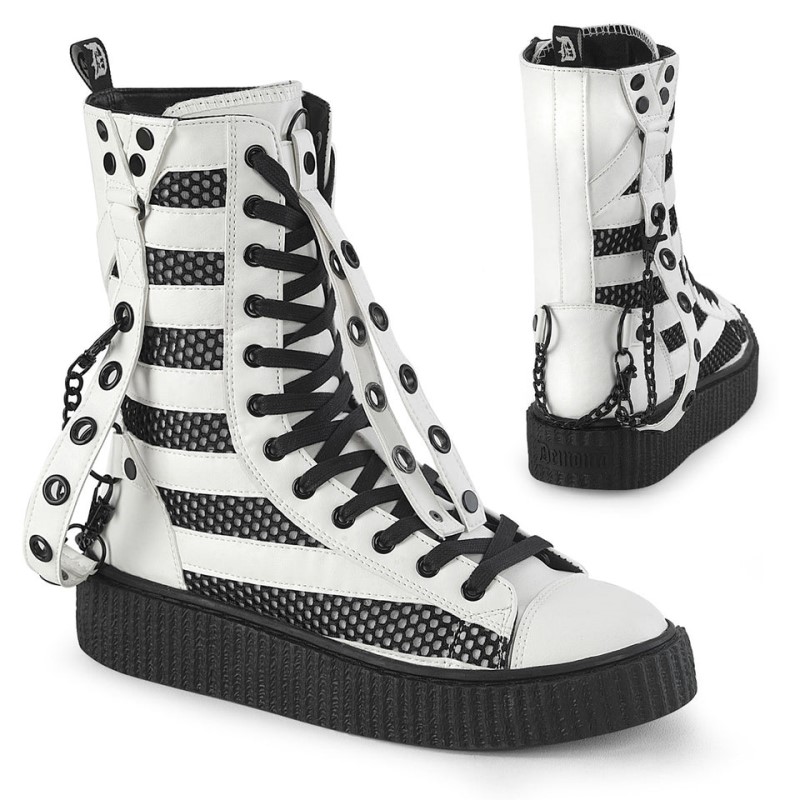 Demonia Sneeker 325 - Platform Rubber Round Toe Lace Up Mid-Calf Creeper Men Sneakers White USA | FH4-70667W7