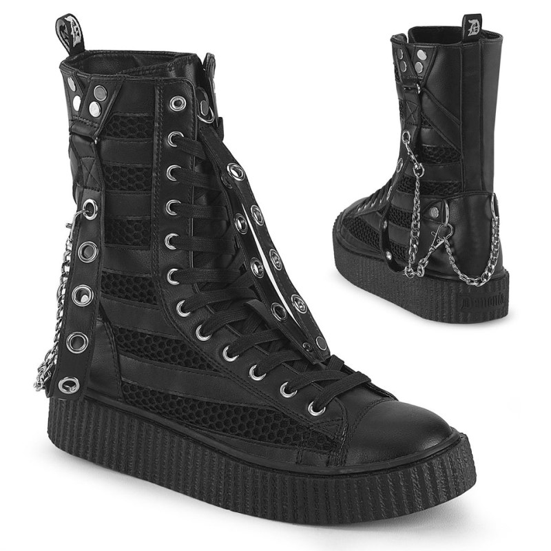 Demonia Sneeker 325 - Platform Rubber Round Toe Lace Up Mid-Calf Creeper Men Sneakers Black USA | TY2-02090M8