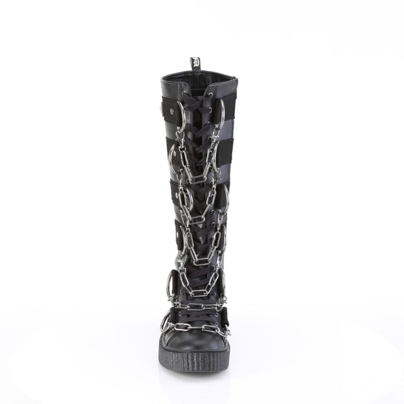 Demonia Sneeker 405 - Platform Rubber Round Toe Lace Up Knee High Creeper Men Sneakers Black USA | LM7-71387K0