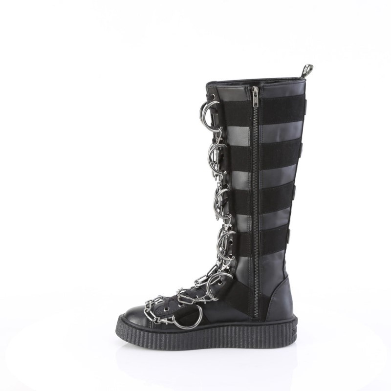 Demonia Sneeker 405 - Platform Rubber Round Toe Lace Up Knee High Creeper Men Sneakers Black USA | LM7-71387K0