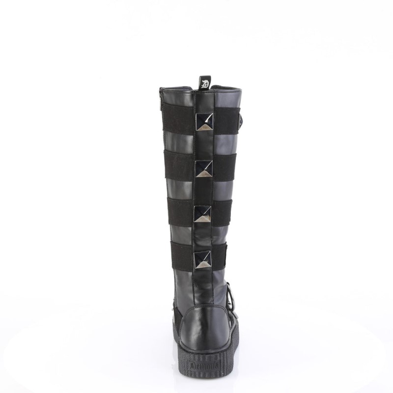 Demonia Sneeker 405 - Platform Rubber Round Toe Lace Up Knee High Creeper Men Sneakers Black USA | LM7-71387K0