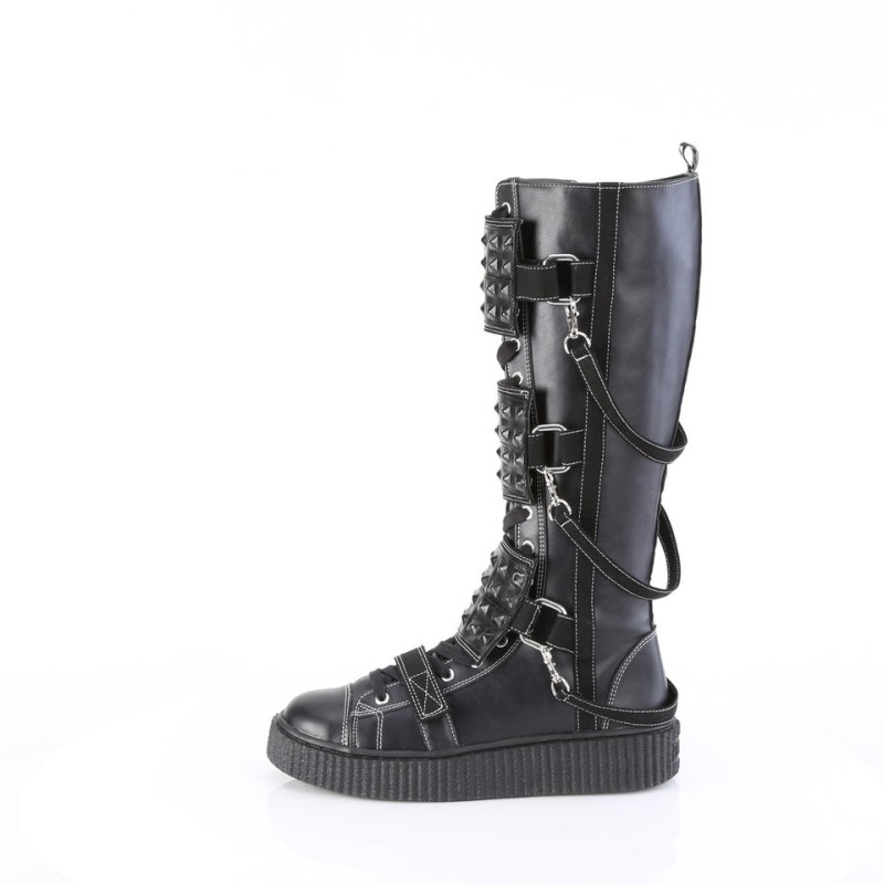 Demonia Sneeker 410 - Platform Rubber Round Toe Lace Up Knee High Creeper Men Sneakers Black USA | XG4-40204Q1