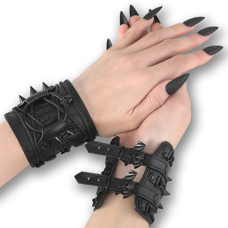 Demonia Spiked Wrist Cuff (Pair) Leather Accessories Black USA | RS5-58535M0