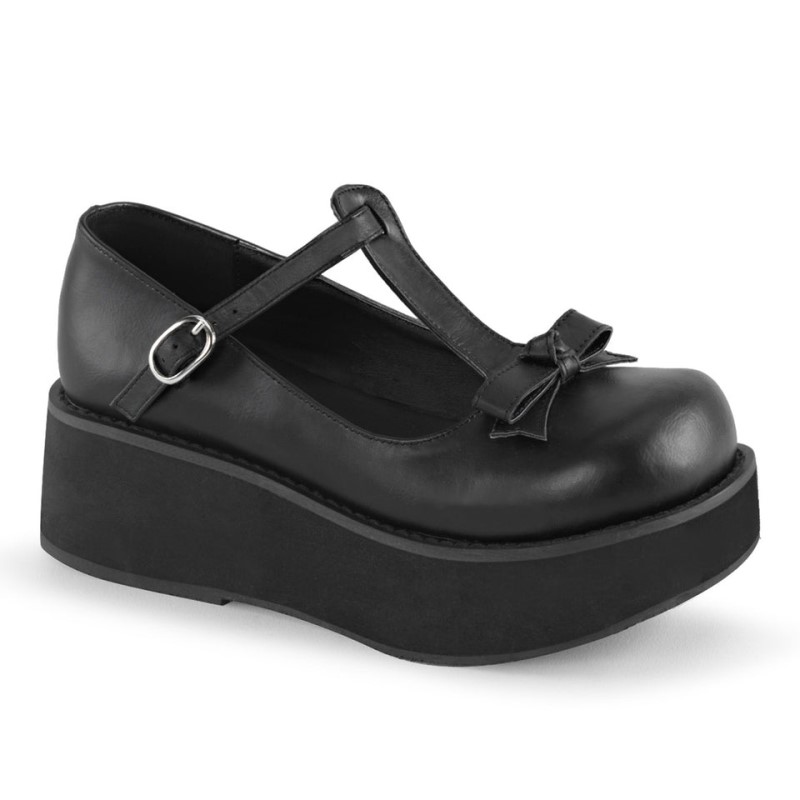 Demonia Sprite 03 - Platform T-Strap Women Mary Janes Black USA | SC2-90559Y2