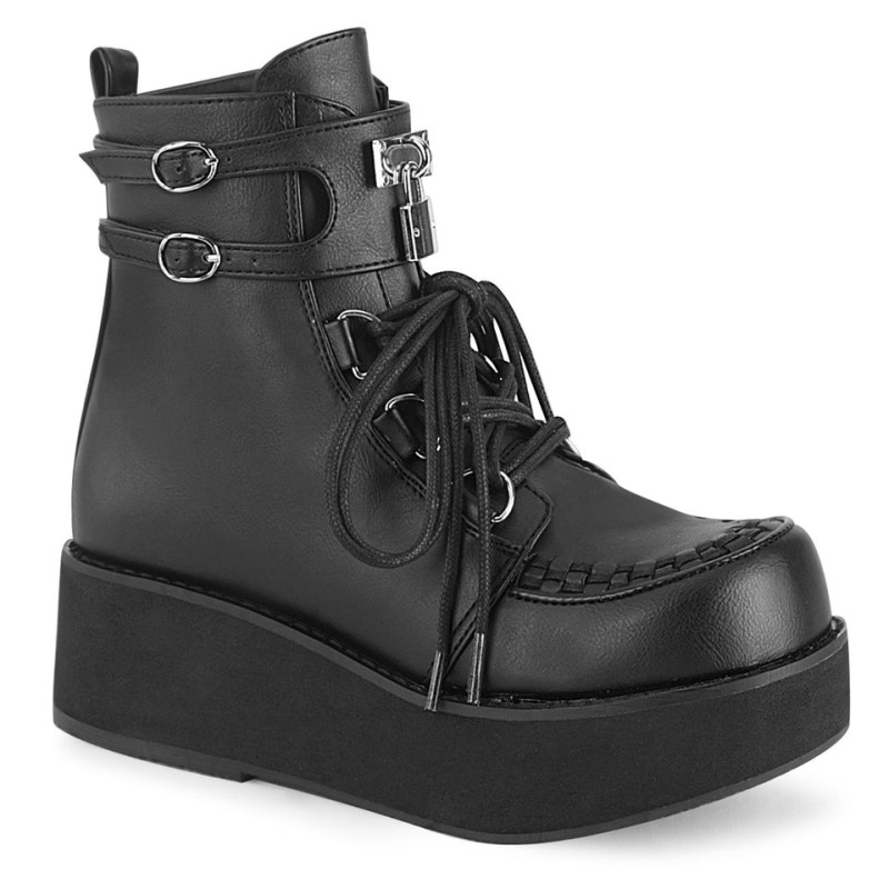 Demonia Sprite 70 - Platform D-Ring Lace Up Women Ankle Boots Black USA | JX0-18941E8