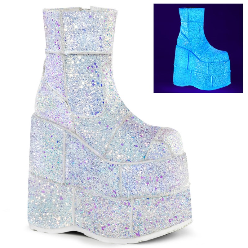 Demonia Stack 201g - Platform Women Ankle Boots White Multicolor USA | VO2-56435K2