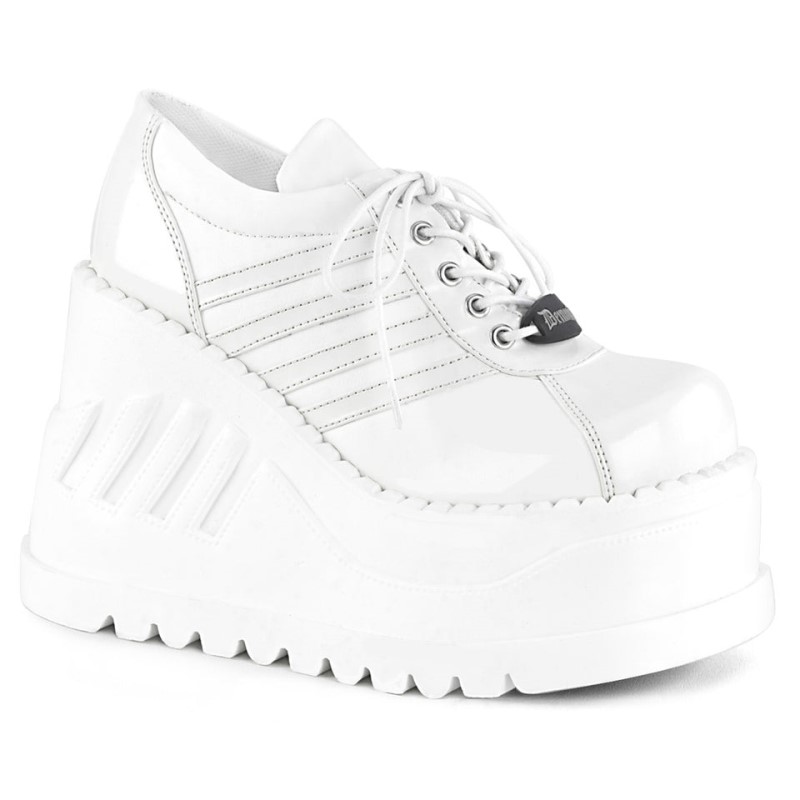 Demonia Stomp 08 - Wedge Platform Lace Up Women Oxford Shoes White USA | VK1-50205K2