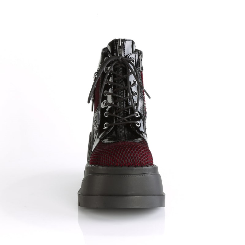 Demonia Stomp 18 - Platform Lace Up Wedge Women Ankle Boots Black / Burgundy USA | YQ8-46754Z2