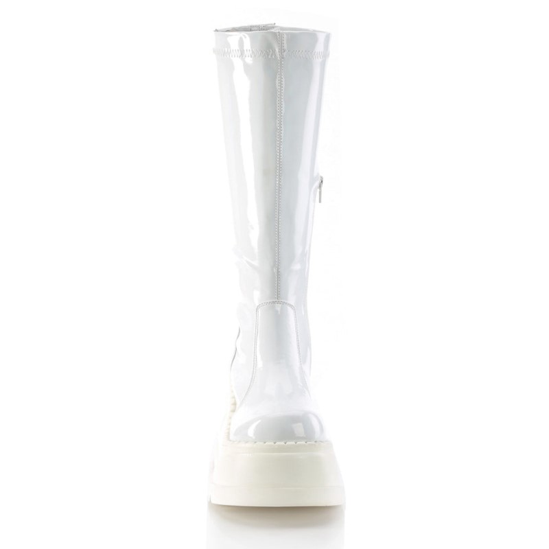 Demonia Stomp 200 - Wedge Platform Stretch Women Knee-High Boots White USA | UK3-76077D4