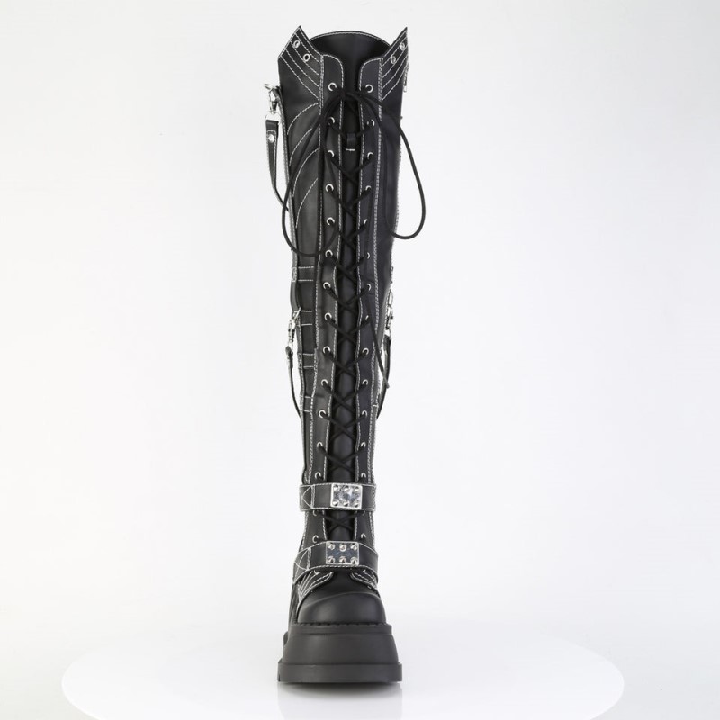 Demonia Stomp 310 - Wedge Platform Stretch Lace Up Women Over-The-Knee Boots Black USA | IJ5-32683A5