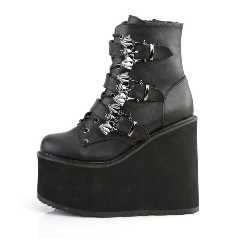 Demonia Swing 103 - Wedge Platform Lace Up Women Ankle Boots Black USA | NP3-41644P7