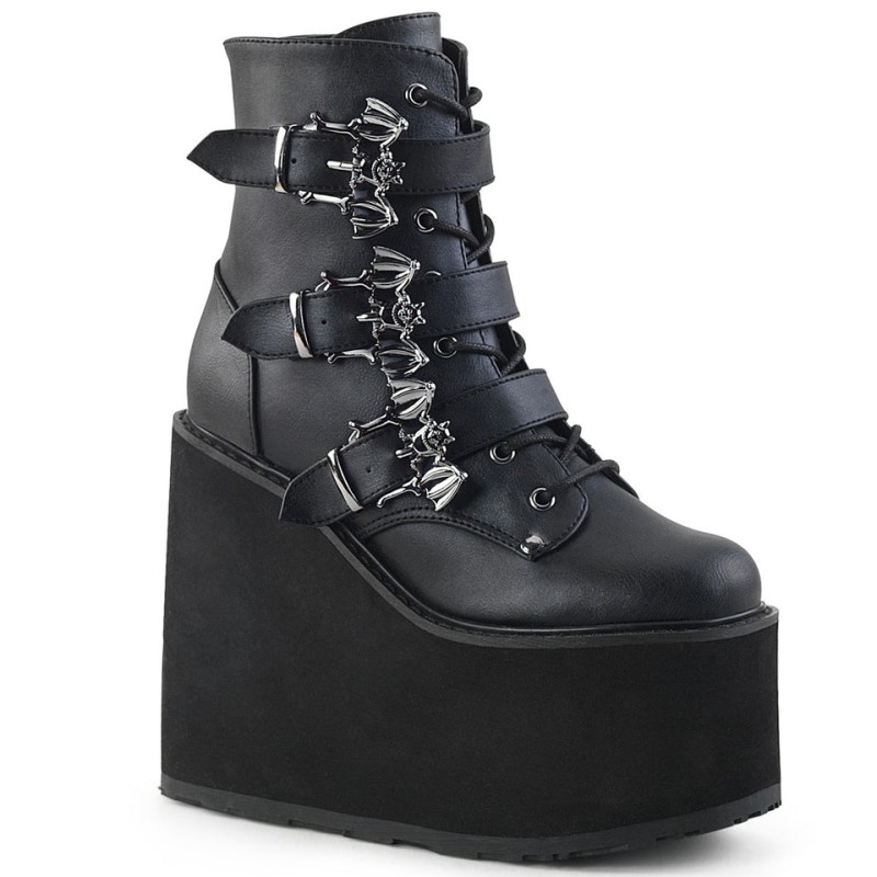 Demonia Swing 103 - Wedge Platform Lace Up Women Ankle Boots Black USA | NP3-41644P7