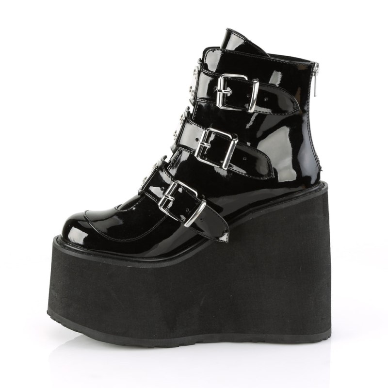 Demonia Swing 105 - Wedge Platform Women Ankle Boots Black / Black USA | SV6-95129I2