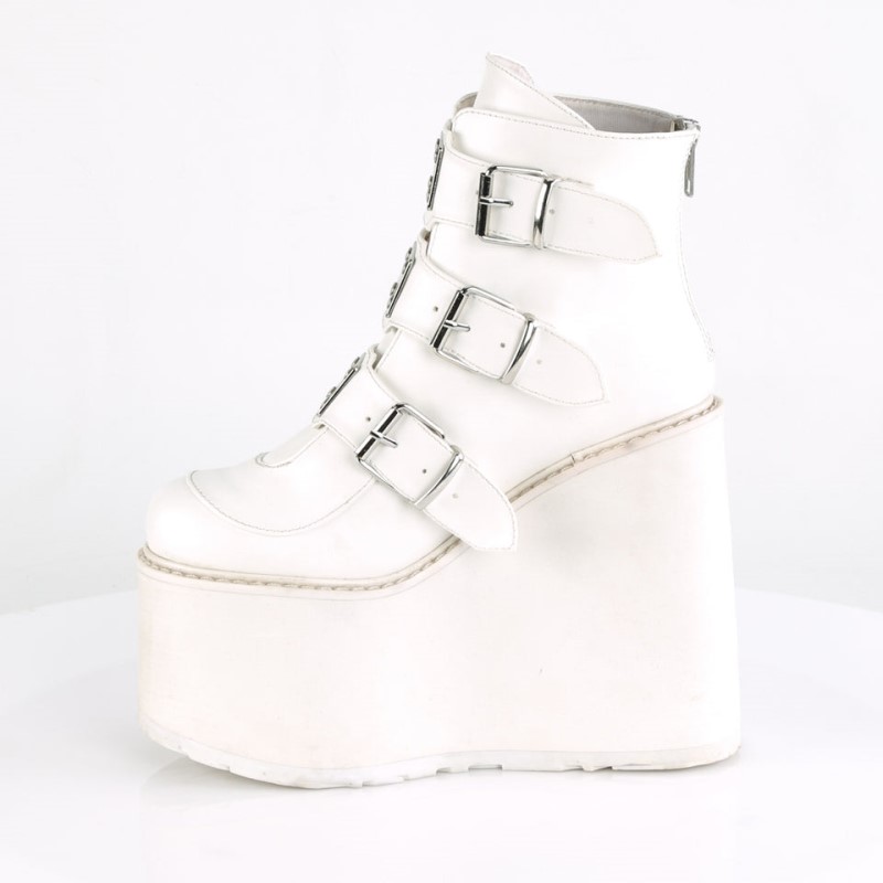 Demonia Swing 105 - Wedge Platform Women Ankle Boots White USA | ID0-11381Y5