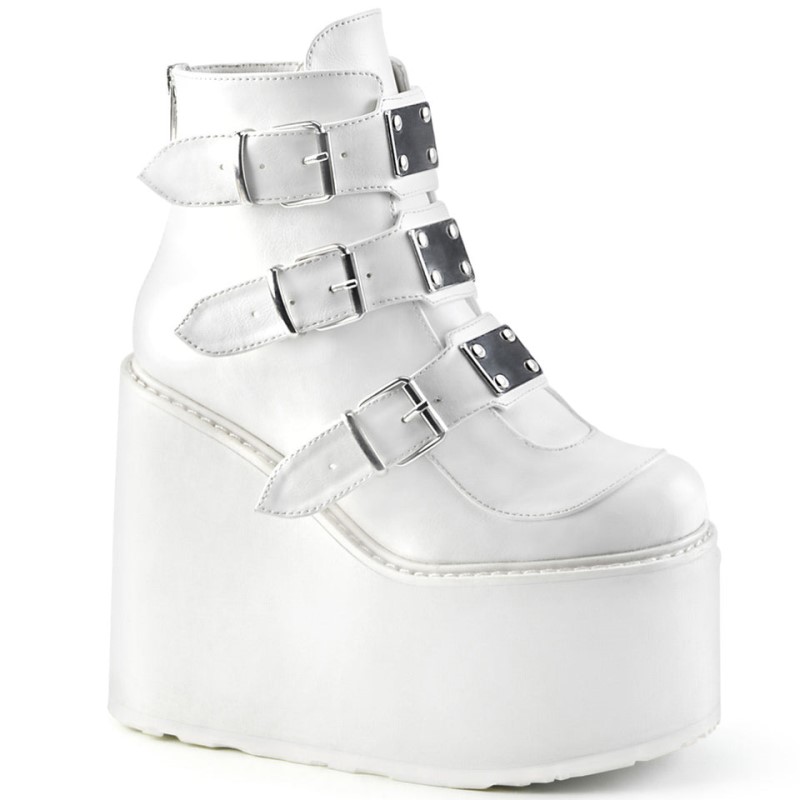 Demonia Swing 105 - Wedge Platform Women Ankle Boots White USA | ID0-11381Y5