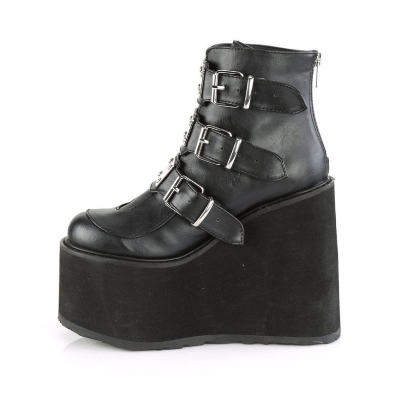 Demonia Swing 105 - Wedge Platform Women Ankle Boots Black USA | EQ5-59155E6