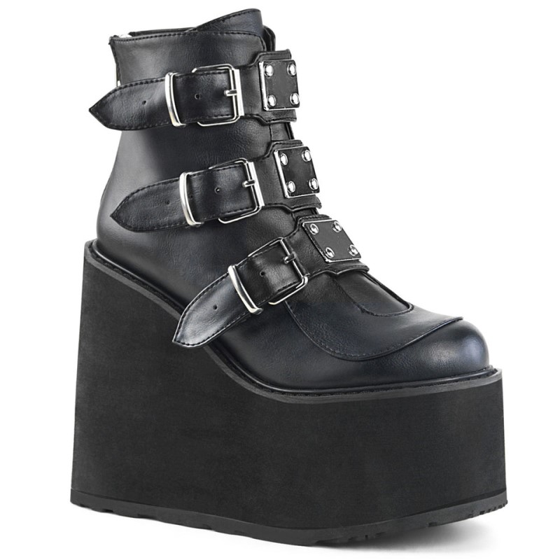 Demonia Swing 105 - Wedge Platform Women Ankle Boots Black USA | EQ5-59155E6