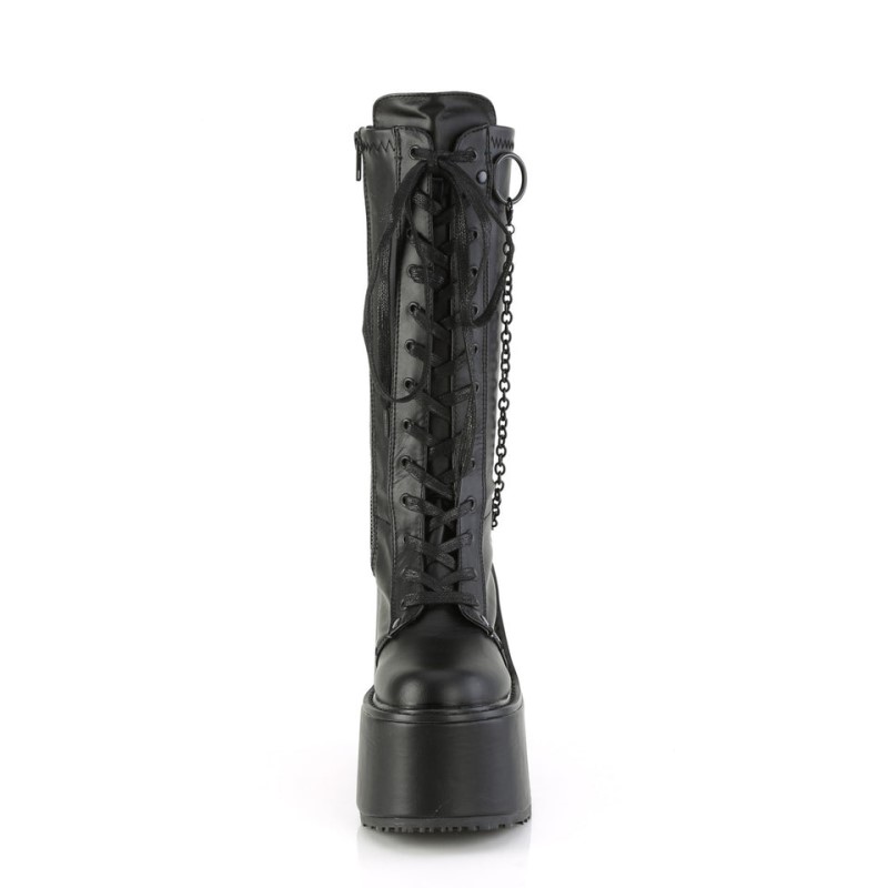 Demonia Swing 150 - Wedge Platform Lace Up Stretch Women Knee-High Boots Black USA | QS7-03280Y2