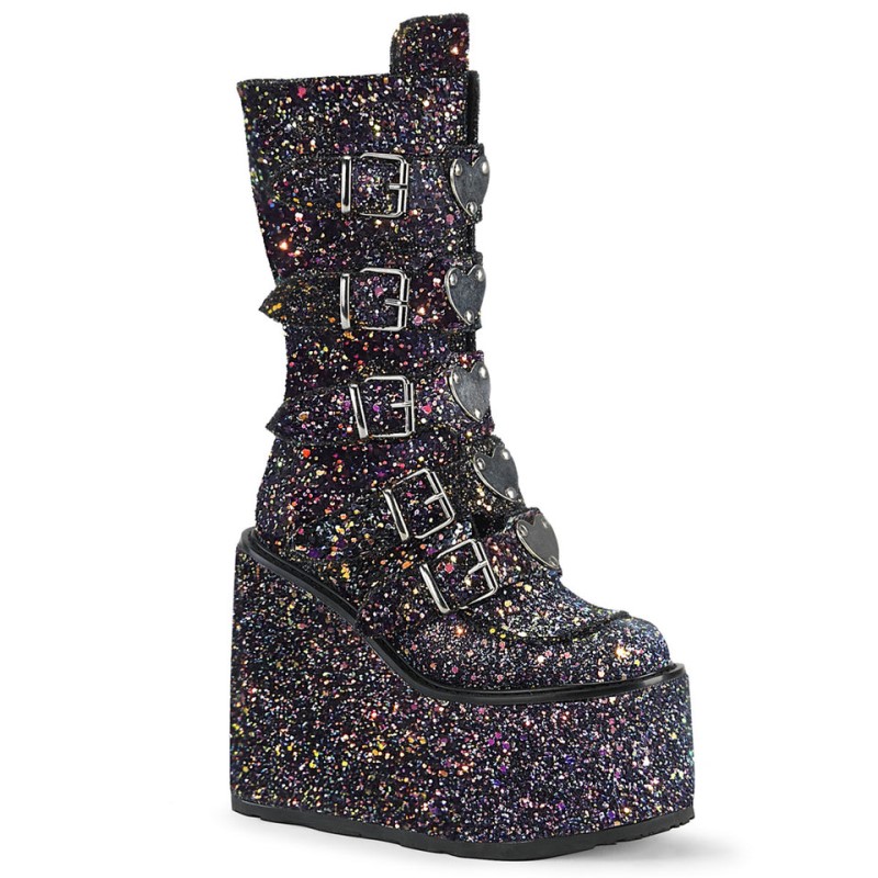 Demonia Swing 230g - Platform Women Mid-Calf Boots Black Multicolor USA | PV7-52475H0