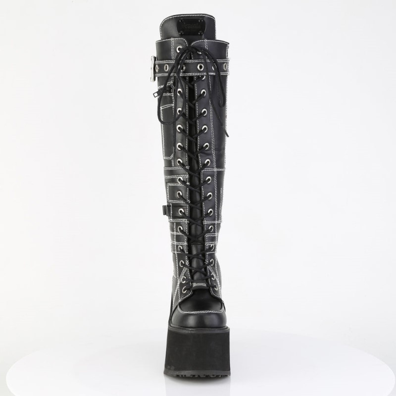 Demonia Swing 260 - Wedge Platform Lace Up Women Knee-High Boots Black USA | WA5-59835B5