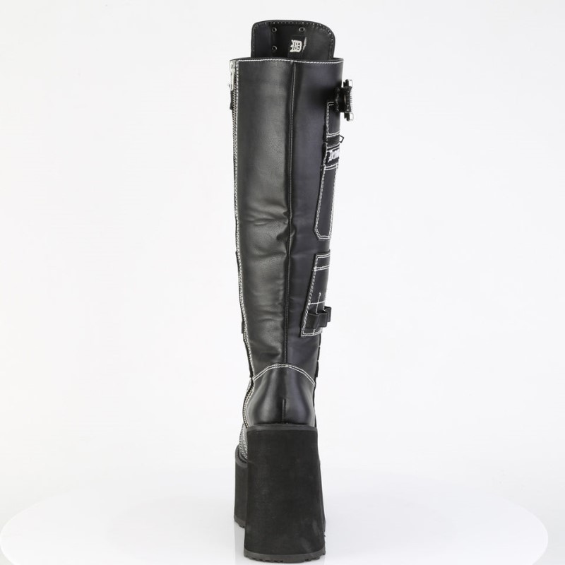 Demonia Swing 260 - Wedge Platform Lace Up Women Knee-High Boots Black USA | WA5-59835B5