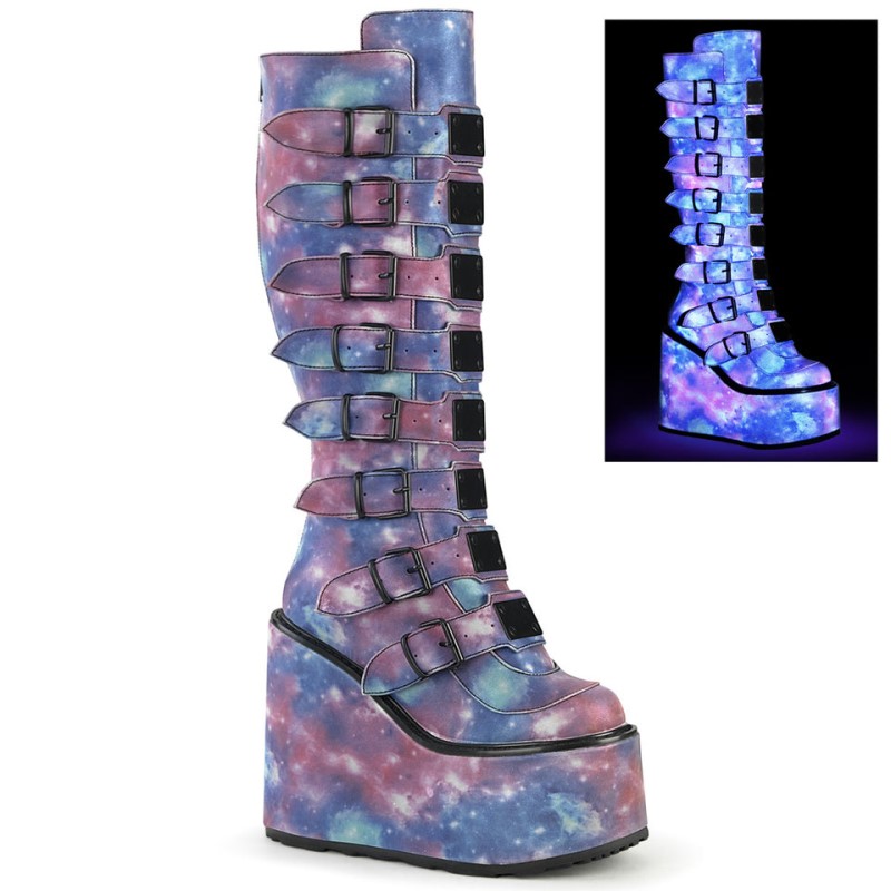 Demonia Swing 815 - Platform Women Knee-High Boots Purple / Blue USA | HJ8-74417G7