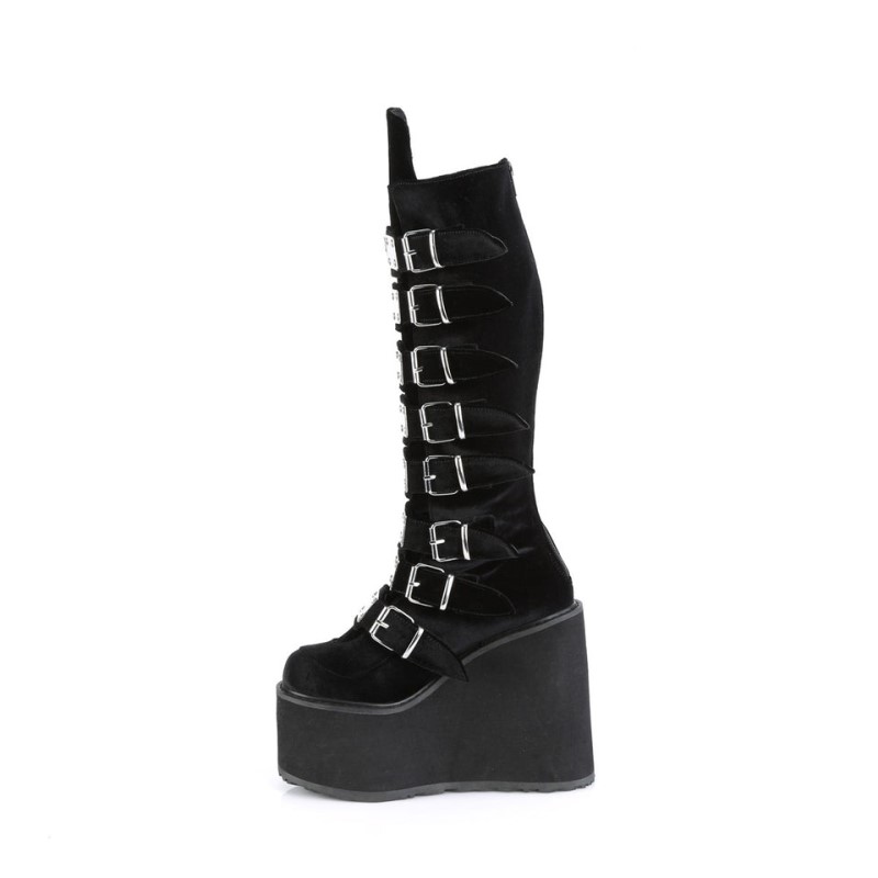 Demonia Swing 815 - Platform Women Knee-High Boots Black / Black USA | CQ5-05130N9