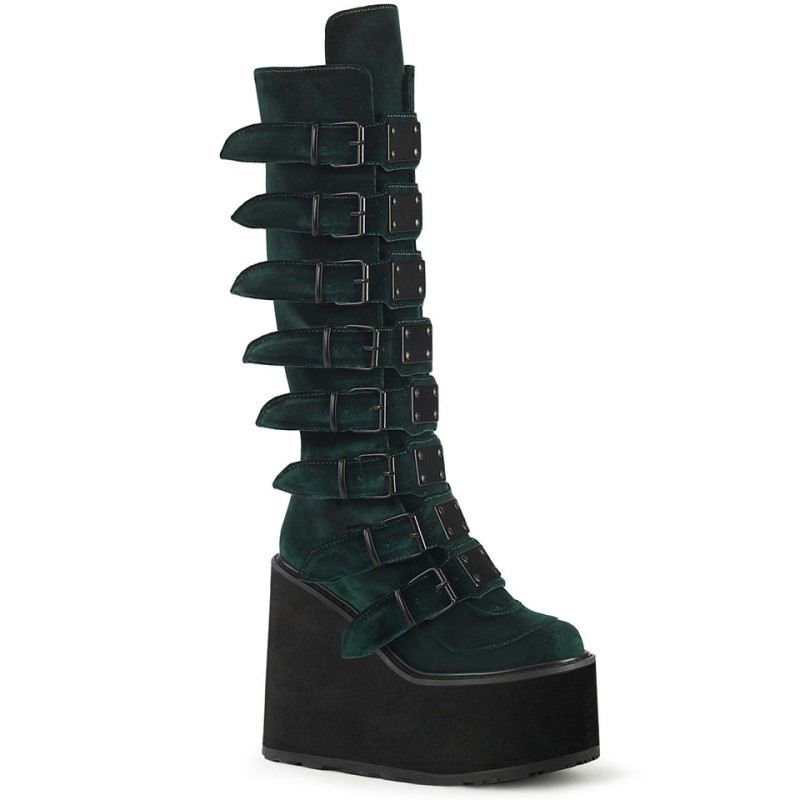 Demonia Swing 815 - Platform Women Knee-High Boots Green USA | DA8-10611M1