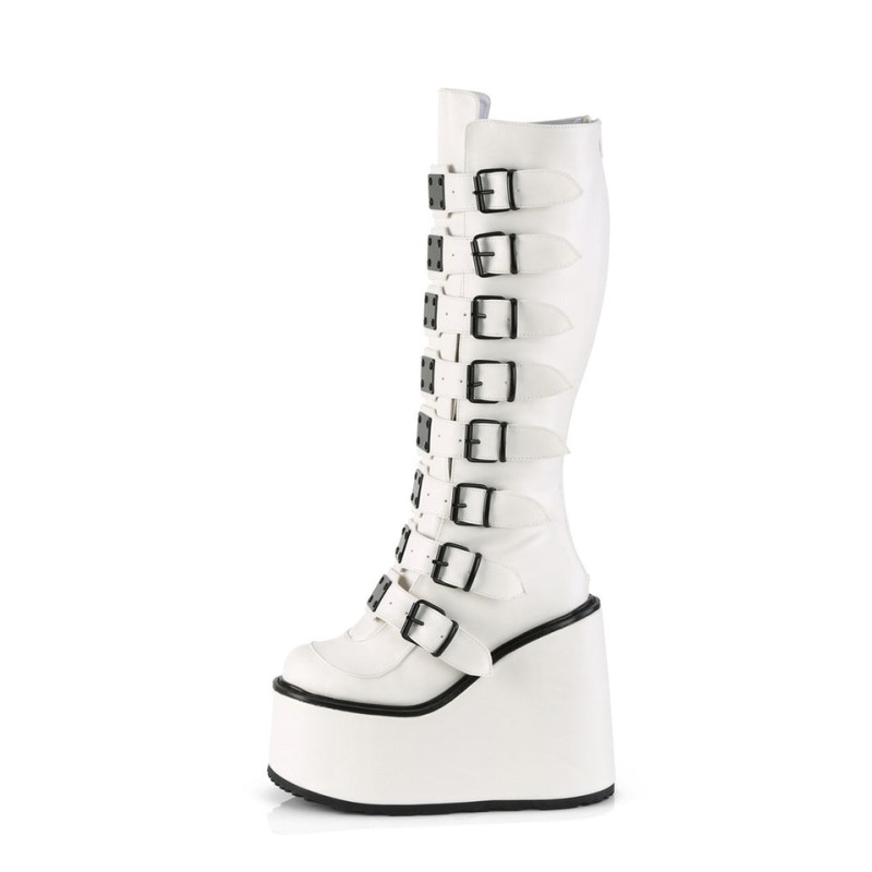 Demonia Swing 815 - Platform Women Knee-High Boots White USA | UW6-42544K2