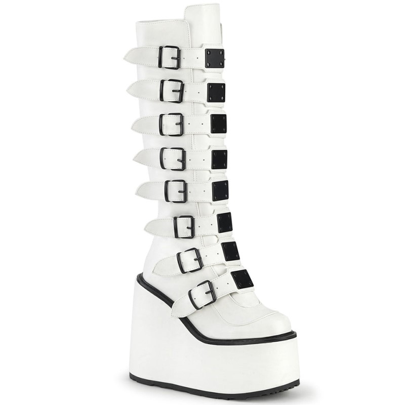 Demonia Swing 815 - Platform Women Knee-High Boots White USA | UW6-42544K2