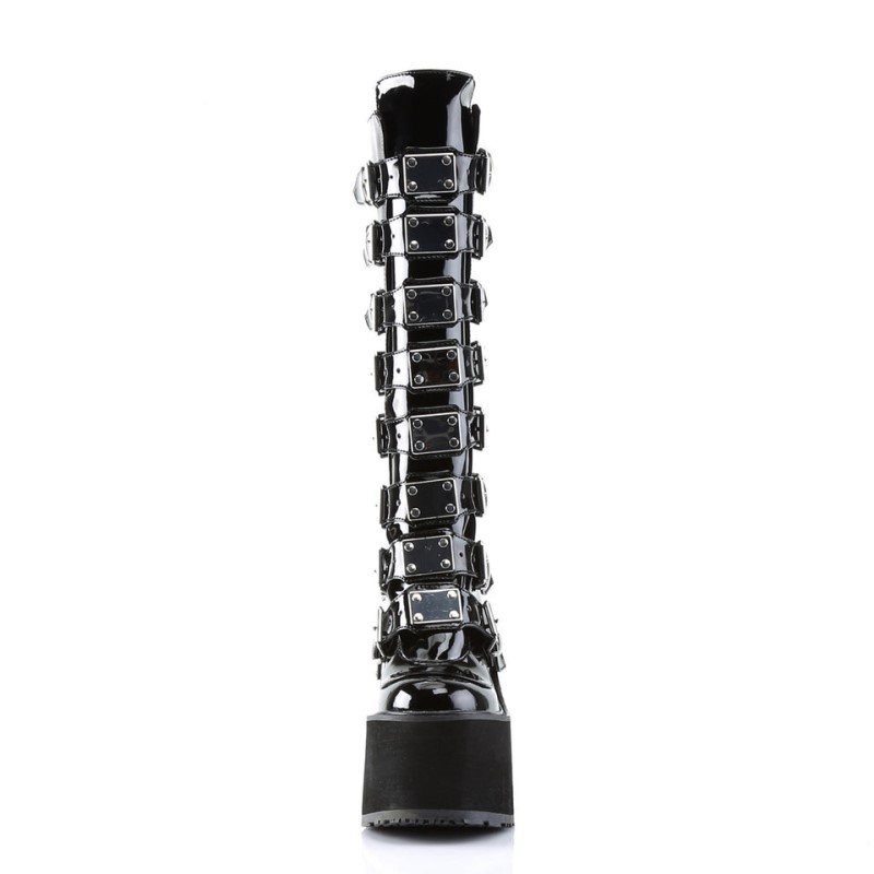 Demonia Swing 815 - Wedge Platform Women Knee-High Boots Black / Black USA | HP2-72877O1