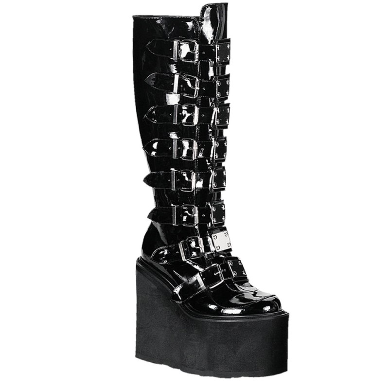 Demonia Swing 815 - Wedge Platform Women Knee-High Boots Black / Black USA | HP2-72877O1