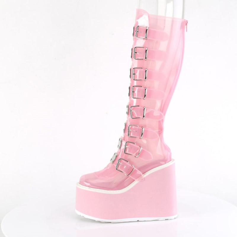 Demonia Swing 815c - Platform Women Knee-High Boots Pink USA | IA9-81808W3