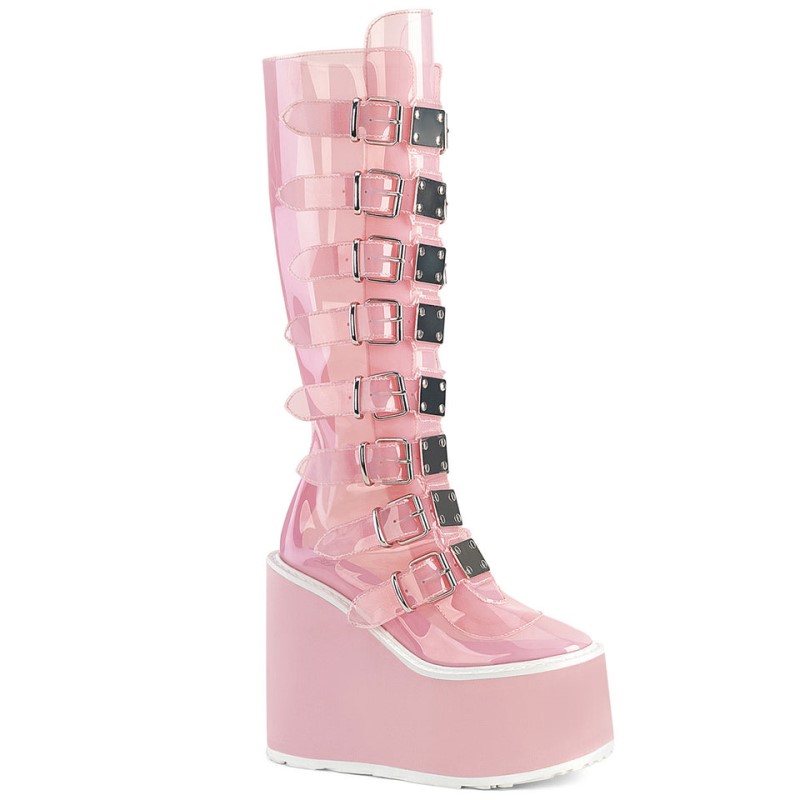 Demonia Swing 815c - Platform Women Knee-High Boots Pink USA | IA9-81808W3