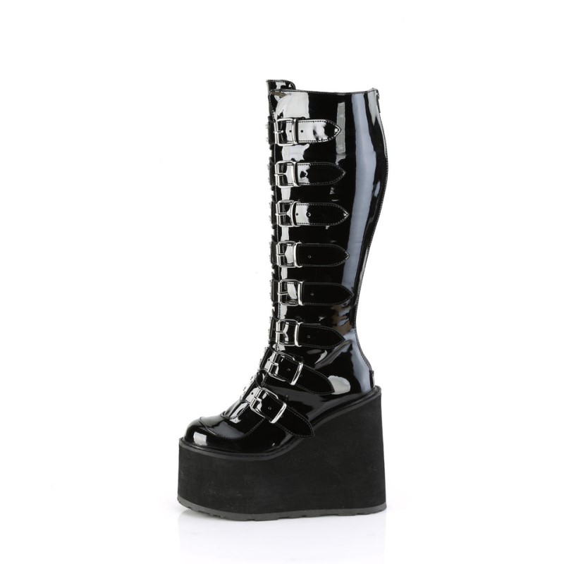 Demonia Swing 815wc - Platform Wide Calf Women Knee-High Boots Black / Black USA | CM1-57225J9