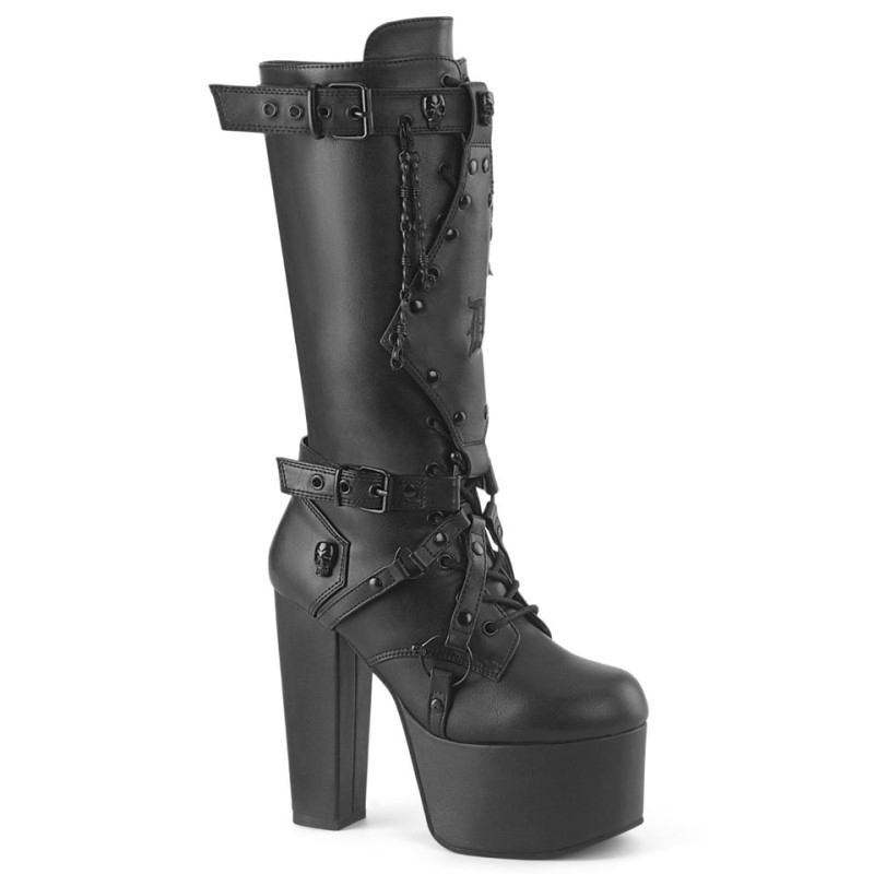 Demonia Torment 218 - Heel Platform Lace Up Women Knee-High Boots Black USA | XC4-97399L4