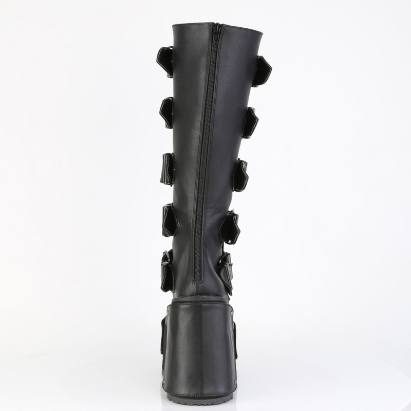 Demonia Transformer 800 - Wedge Platform Lace Up Women Knee-High Boots Black USA | HJ0-98469M2