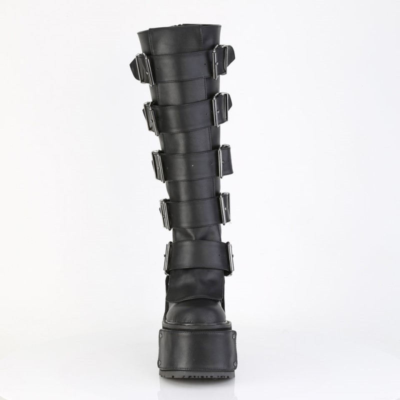 Demonia Transformer 800 - Wedge Platform Lace Up Women Knee-High Boots Black USA | HJ0-98469M2