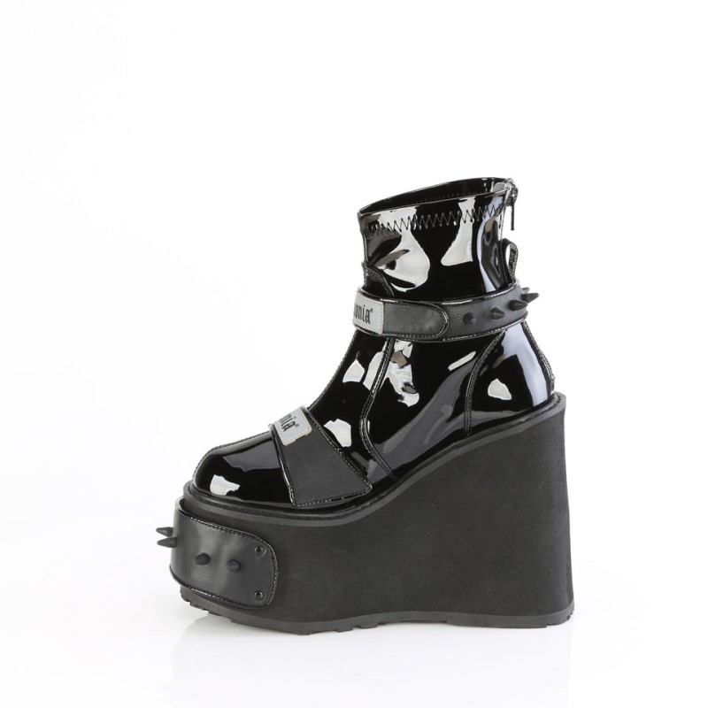 Demonia Transformer 808 - Wedge Platform Stretch Women Ankle Boots Black USA | IY5-58395O3