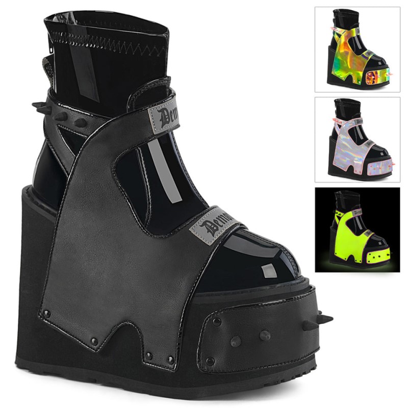 Demonia Transformer 808 - Wedge Platform Stretch Women Ankle Boots Black USA | IY5-58395O3