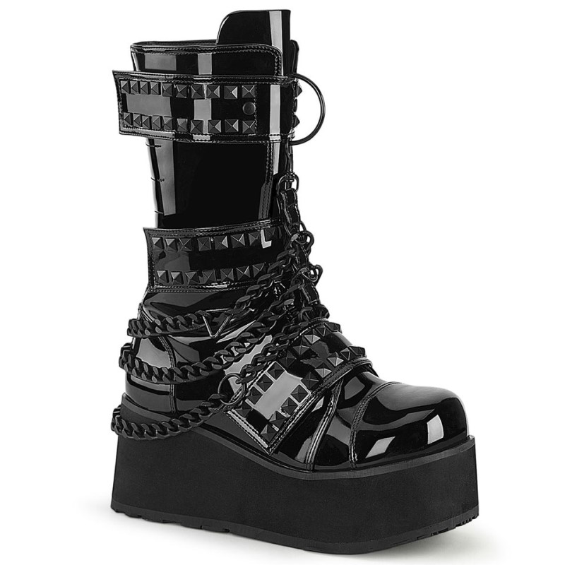 Demonia Trashville 138 - Platform Pyramid Studded Triple Hook and Loop Strap Women Mid-Calf Boots Black / Black USA | AL7-56155M3