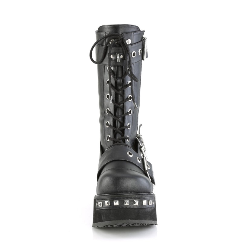 Demonia Trashville 250 - Studded & Back Chrome Platform Lace Up Women Mid-Calf Boots Black USA | AC9-29222B4