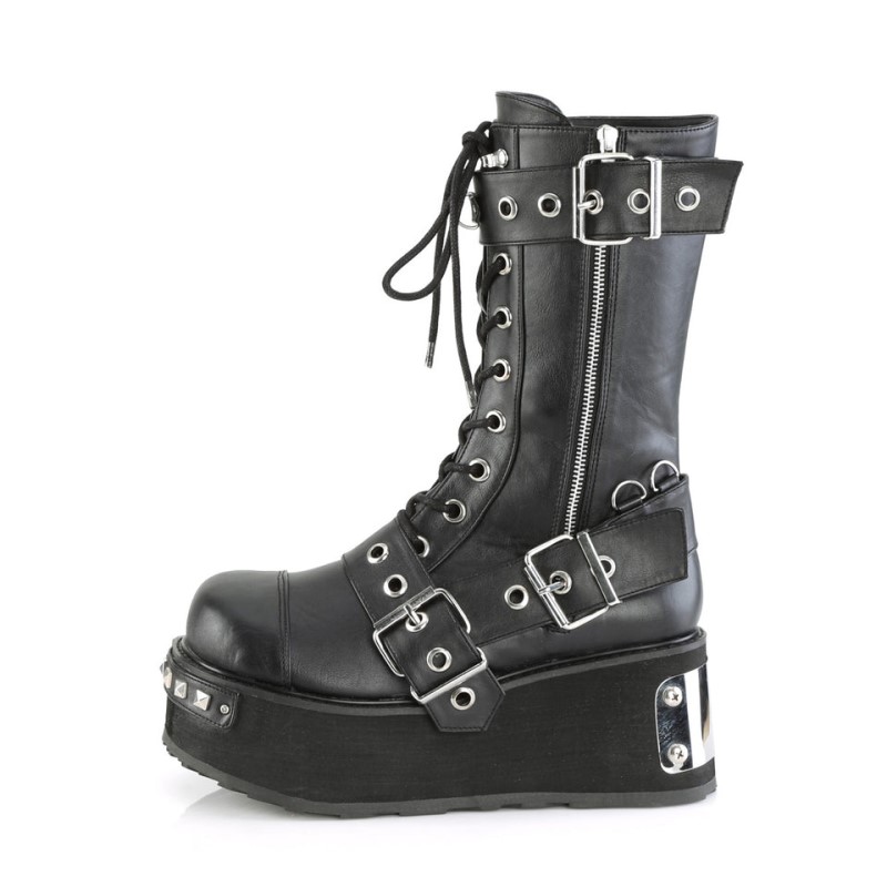 Demonia Trashville 250 - Studded & Back Chrome Platform Lace Up Women Mid-Calf Boots Black USA | AC9-29222B4