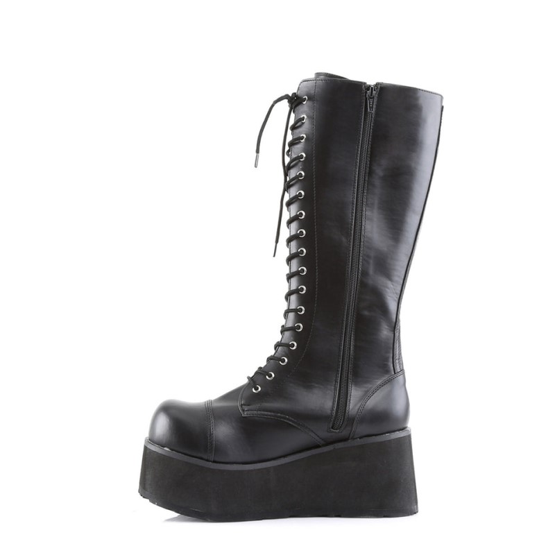 Demonia Trashville 502 - Platform Goth Punk 17 Eyelet Women Knee-High Boots Black USA | UY8-98999K9