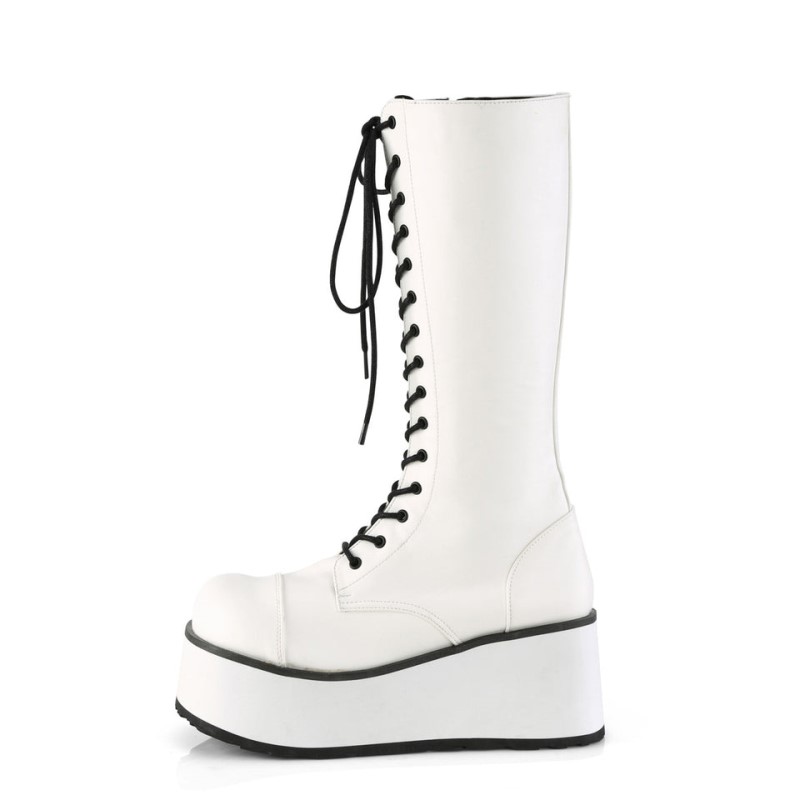 Demonia Trashville 502 - Platform Lace Up Women Knee-High Boots White USA | OF0-72137N2