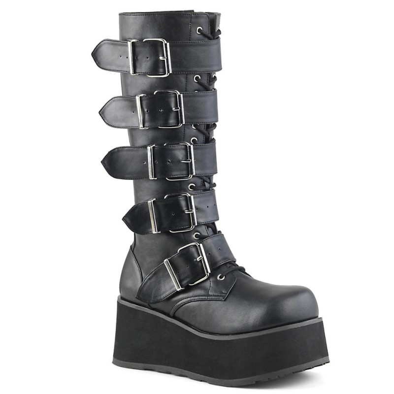 Demonia Trashville 518 - Platform Goth Punk Women Knee-High Boots Black USA | FN4-89488B4