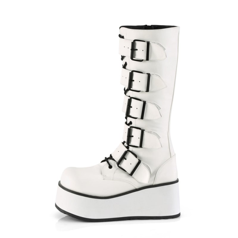 Demonia Trashville 518 - Platform Lace Up Women Knee-High Boots White USA | NH3-50905E9