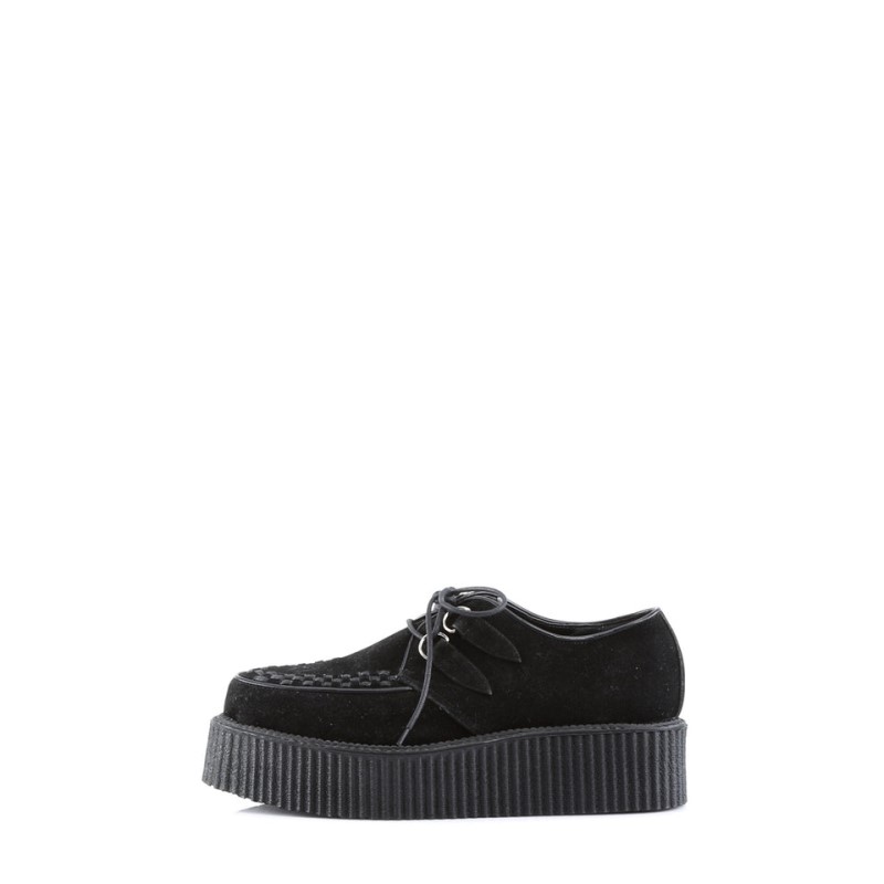 Demonia V creeper 502s - Platform Suede Goth Women Creepers Black USA | KS5-11461L9