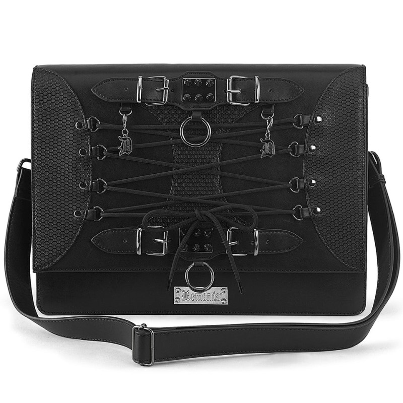 Demonia Vegan Leather Large Crossbody Bag Accessories Black USA | ZG3-03720B6